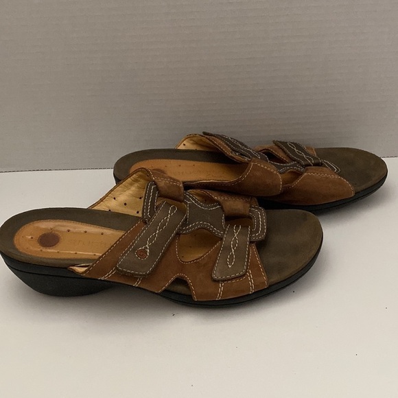 Clarks Unstructured Sandals Slip On Brown Adjustable Womens 9M - Picture 2 of 8